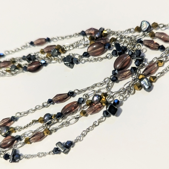 Multicolor 5 Chain Necklace with Silver Heart Pendant and Heart clasp closure - Picture 3 of 4